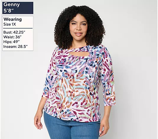 Women with Control Moss Crepe 3/4 Length Sleeve Top