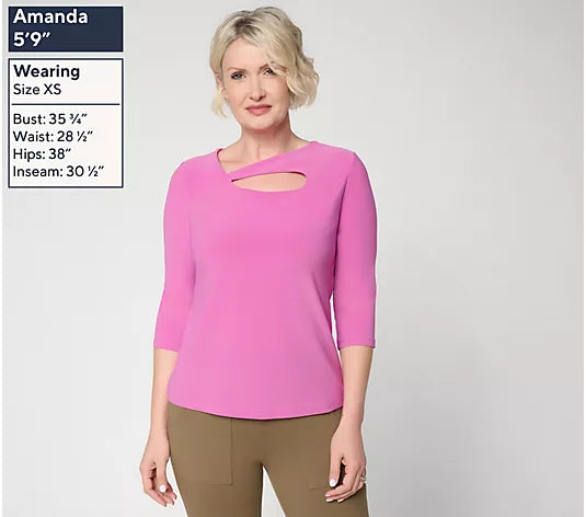 Women with Control Moss Crepe 3/4 Length Sleeve Top