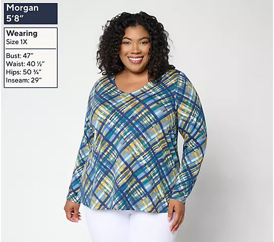 Women with Control Printed Washed Cotton V Neck Top