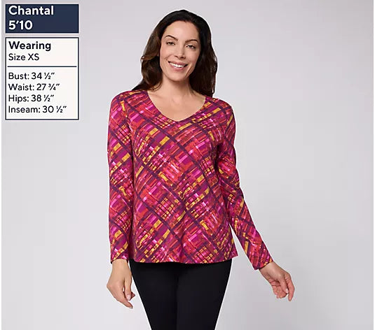 Women with Control Printed Washed Cotton V Neck Top