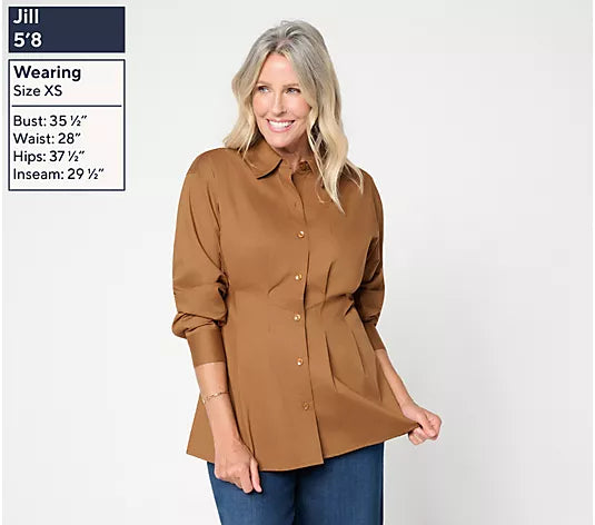 Women with Control Poplin Waist Defining Pleats Shirt