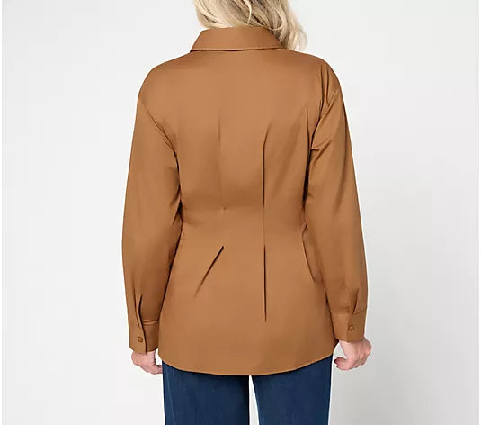 Women with Control Poplin Waist Defining Pleats Shirt