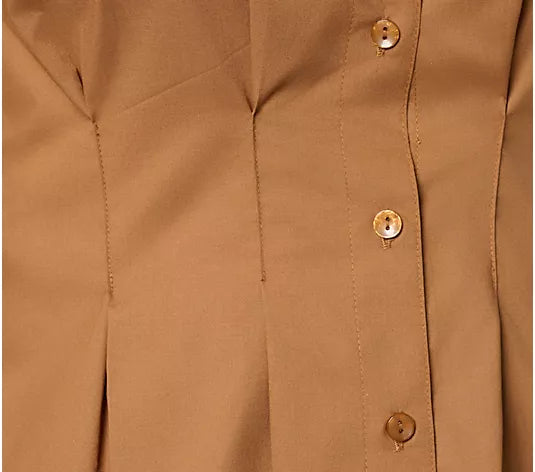 Women with Control Poplin Waist Defining Pleats Shirt