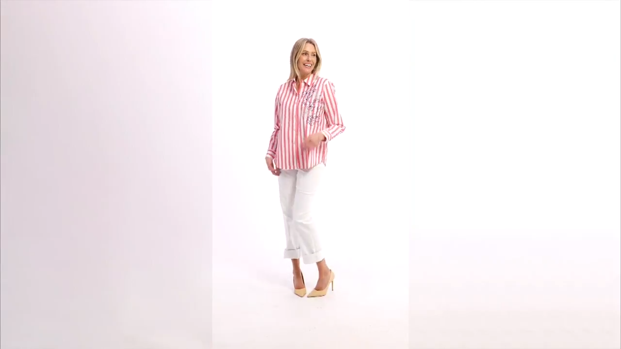 Attitudes by Renee Striped and Embroidered Top
