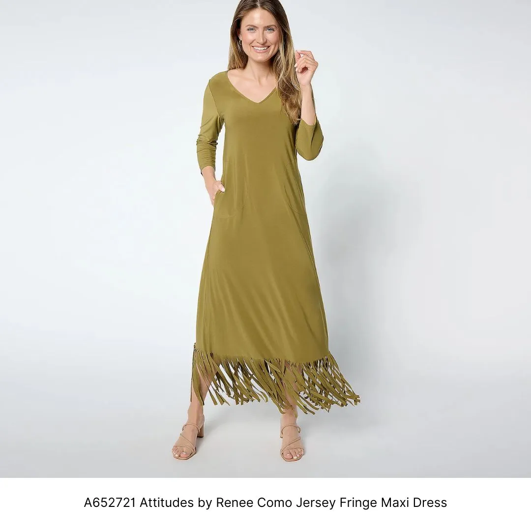 A652721 Attitudes by Renee Como Jersey Fringe Maxi Dress