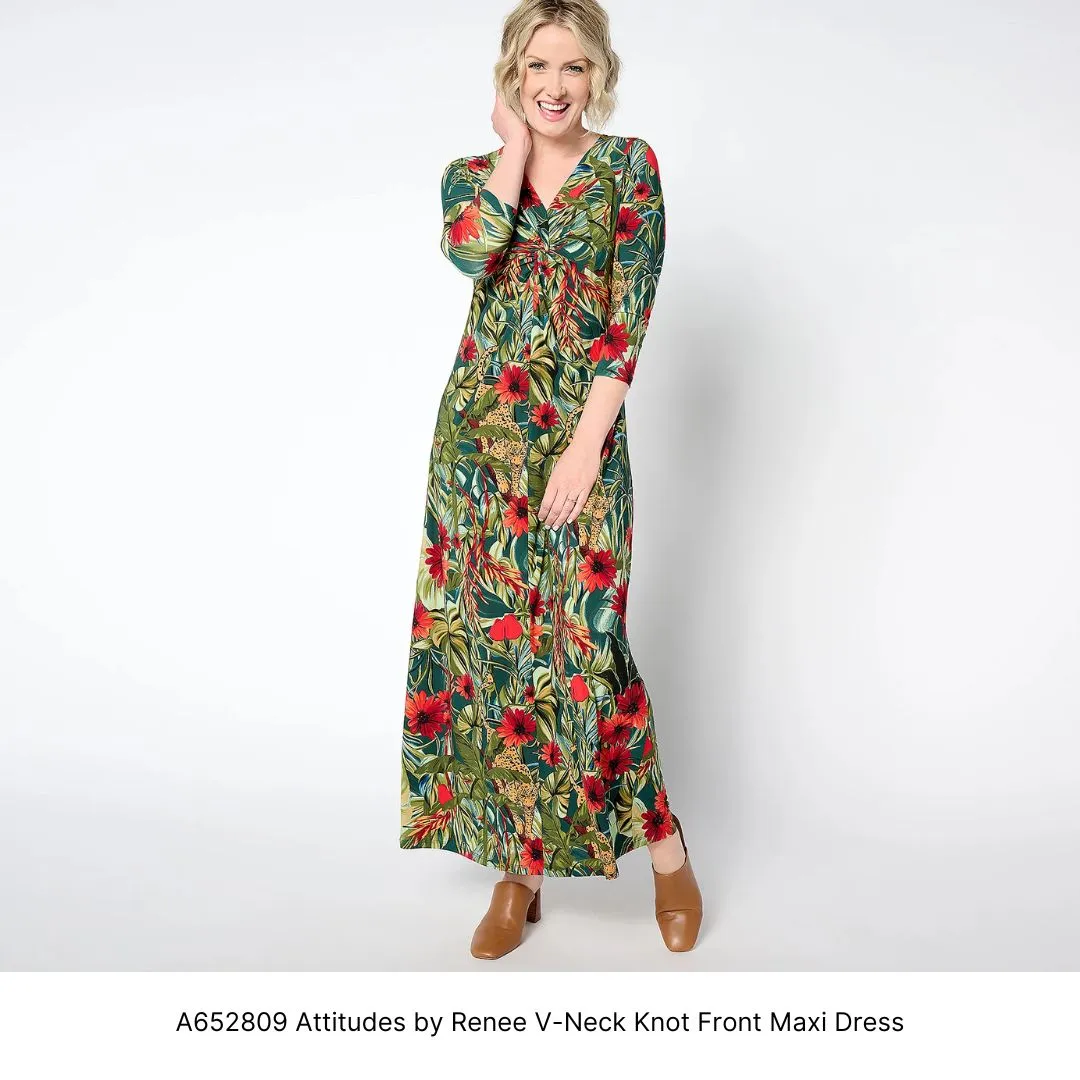 A652809 Attitudes by Renee V-Neck Knot Front Maxi Dress