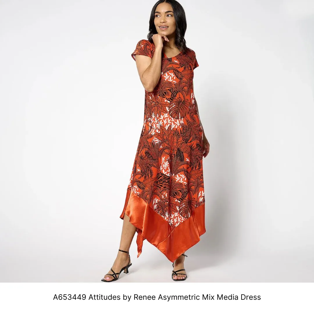 A653449 Attitudes by Renee Asymmetric Mix Media Dress