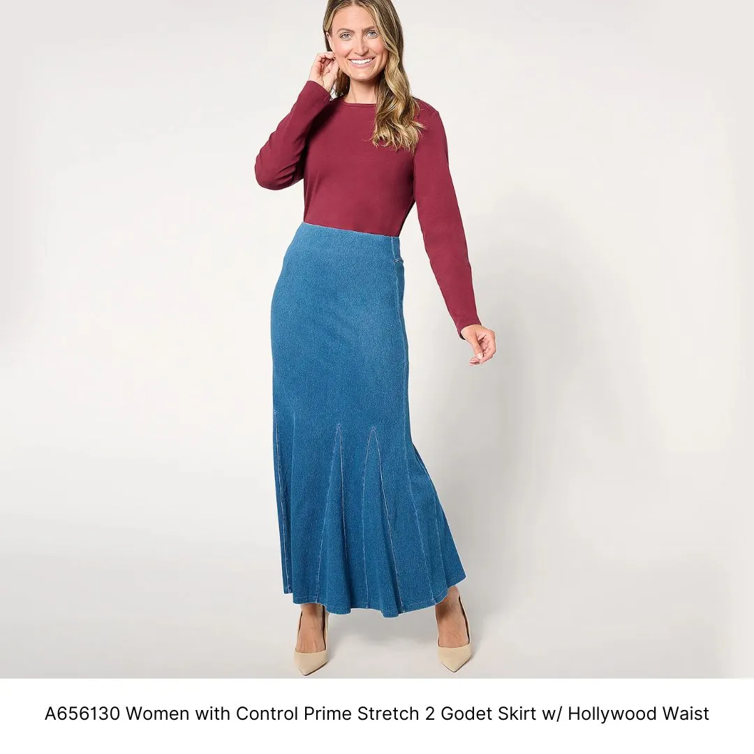 A656130 Women with Control Prime Stretch 2 Godet Skirt w_ Hollywood Waist