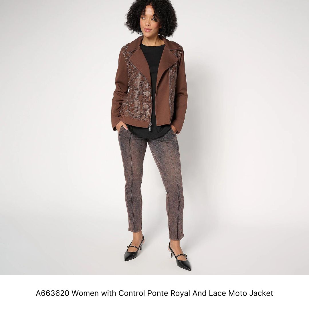 A663620 Women with Control Ponte Royal And Lace Moto Jacket