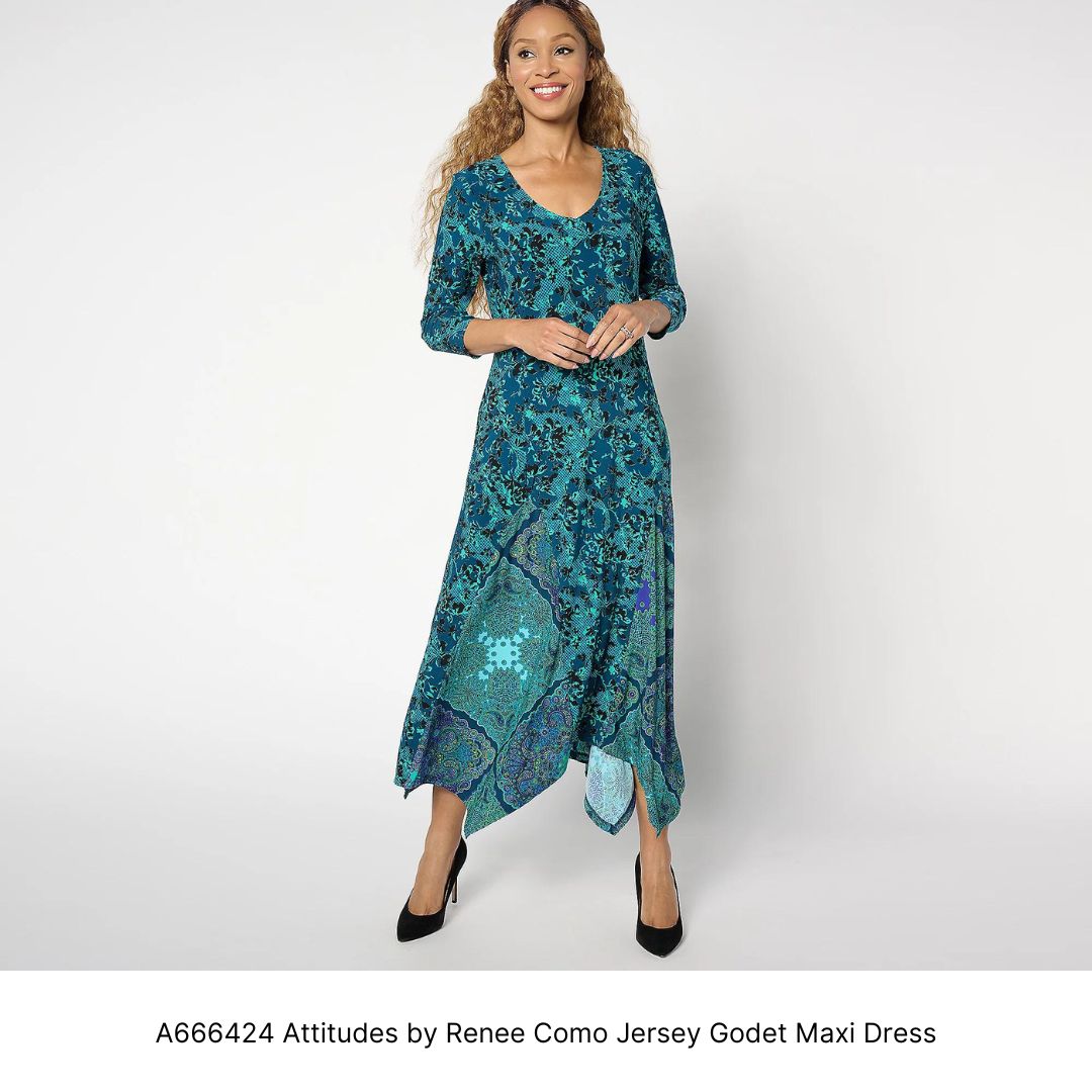 A666424 Attitudes by Renee Como Jersey Godet Maxi Dress