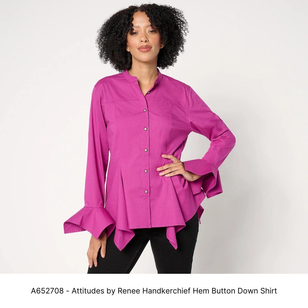 A652708 - Attitudes by Renee Handkerchief Hem Button Down Shirt