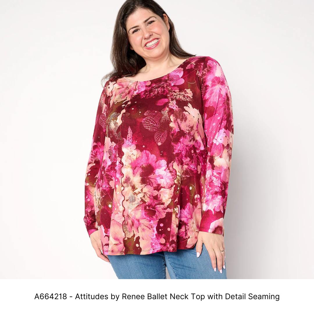 A664218 - Attitudes by Renee Ballet Neck Top with Detail Seaming