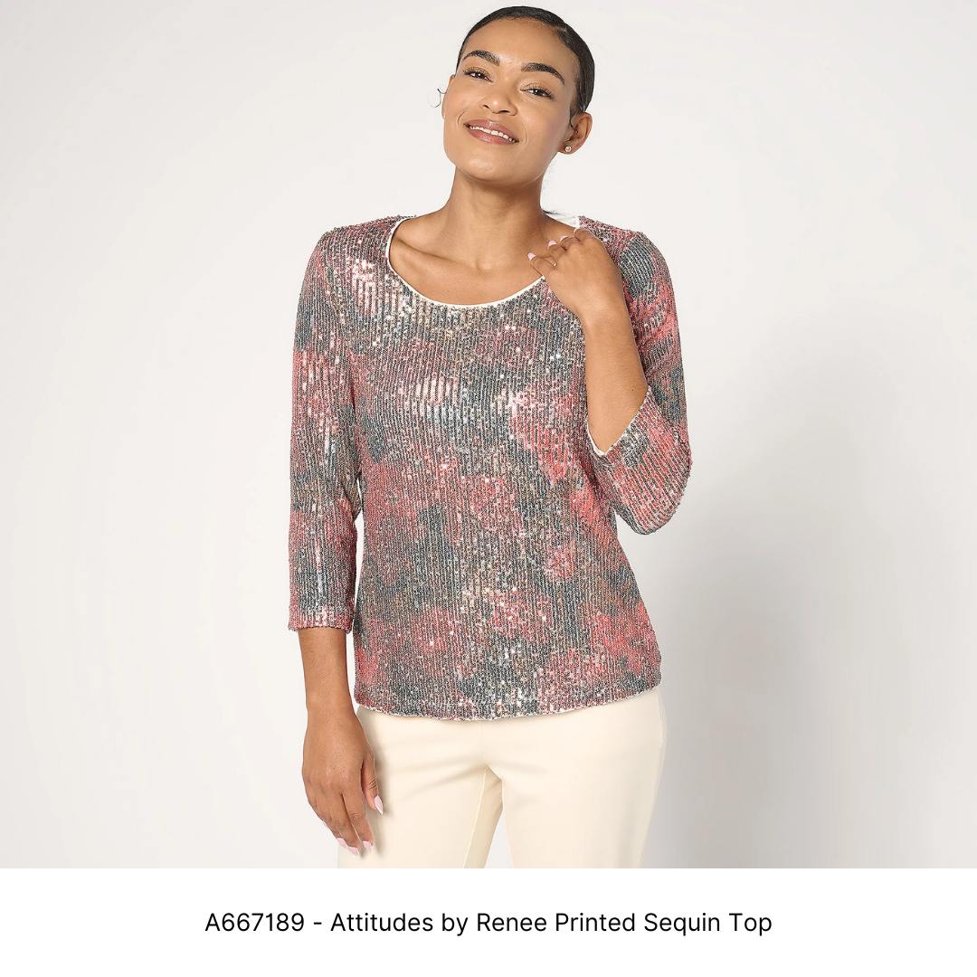 A667189 - Attitudes by Renee Printed Sequin Top