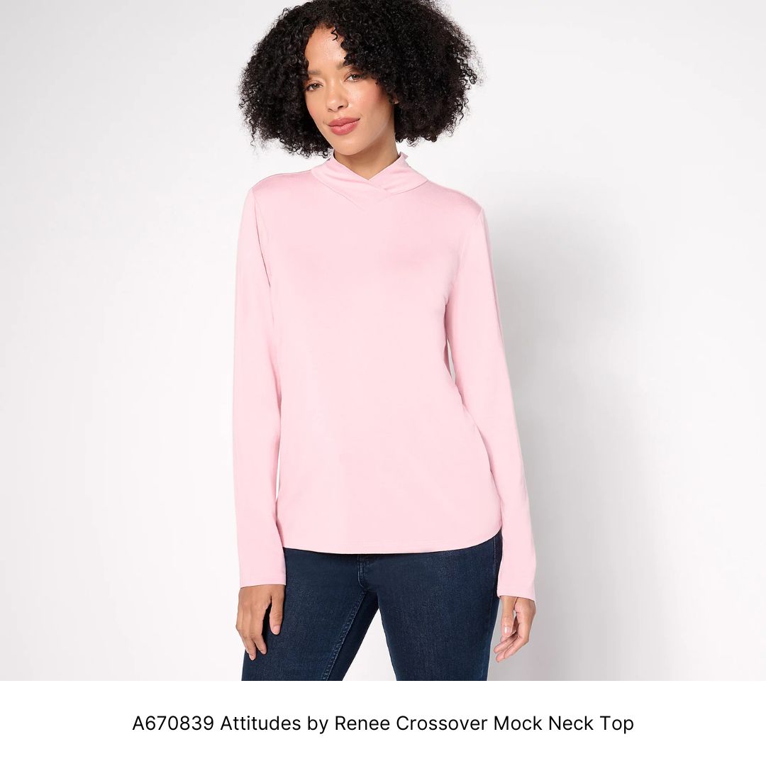 A670839 Attitudes by Renee Crossover Mock Neck Top